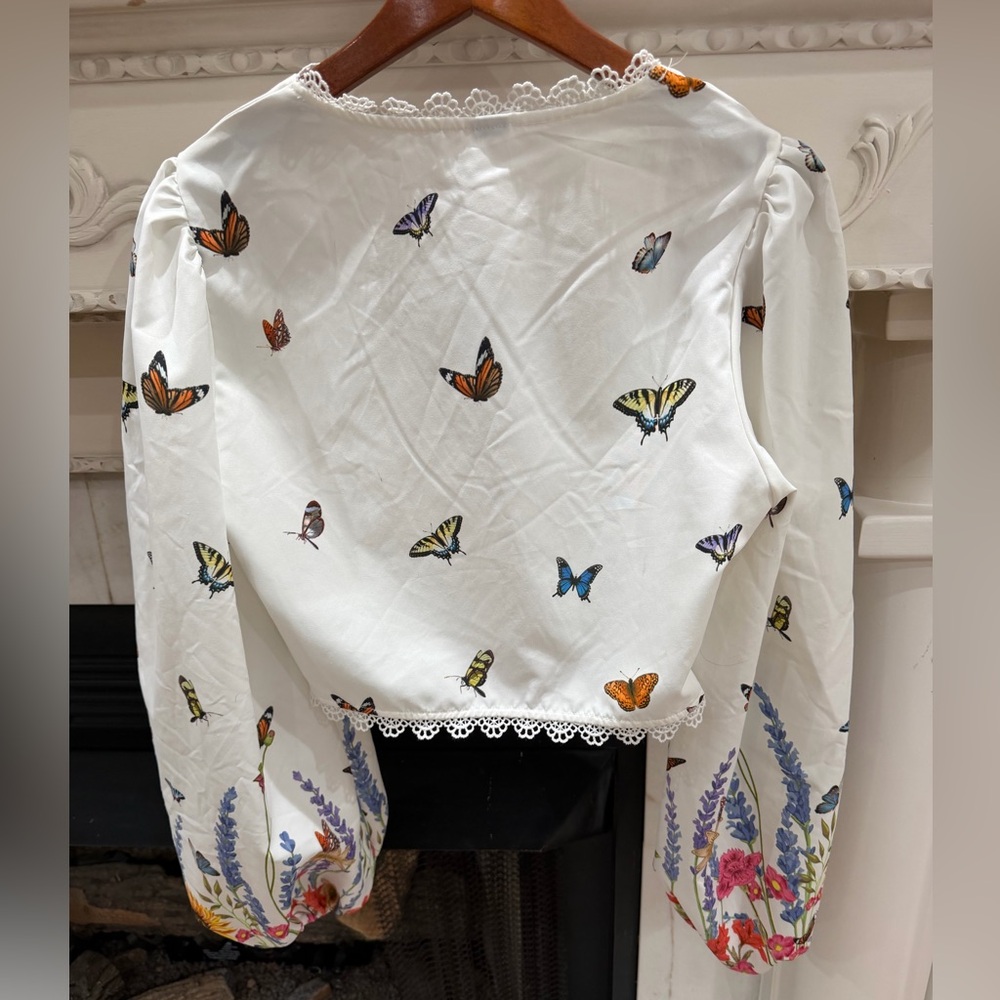Fairycore Boho Butterfly & Floral Lace Crop Top Fairycore Romantic - Picture 3 of 16